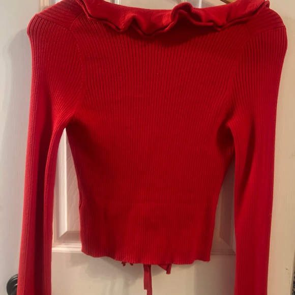 MAJORELLE Red Ruffle Cardigan - Picture 5 of 6